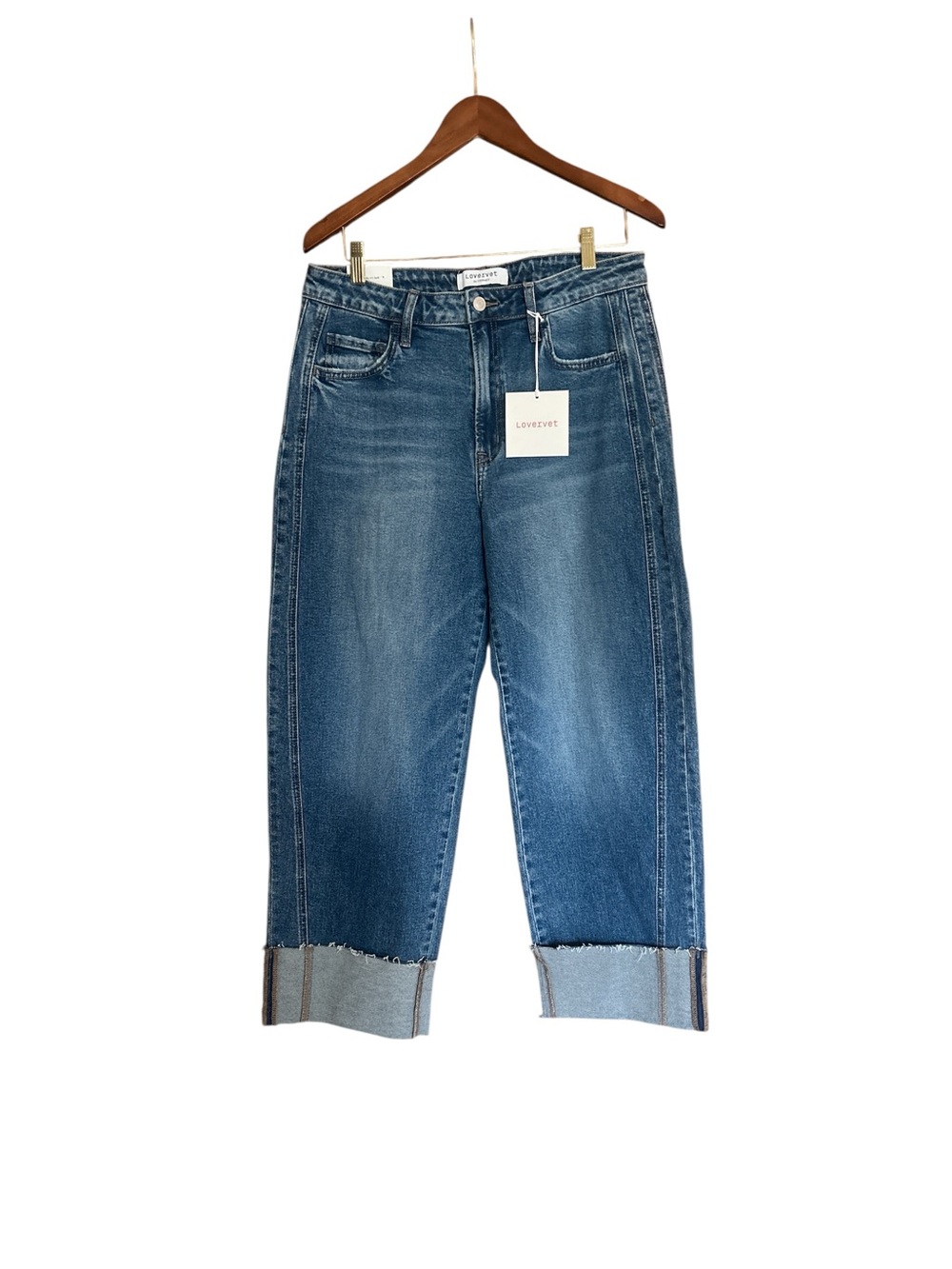 Lovervet by Vervet  Blue Cropped Cuffed Barrel Leg Jeans NWT